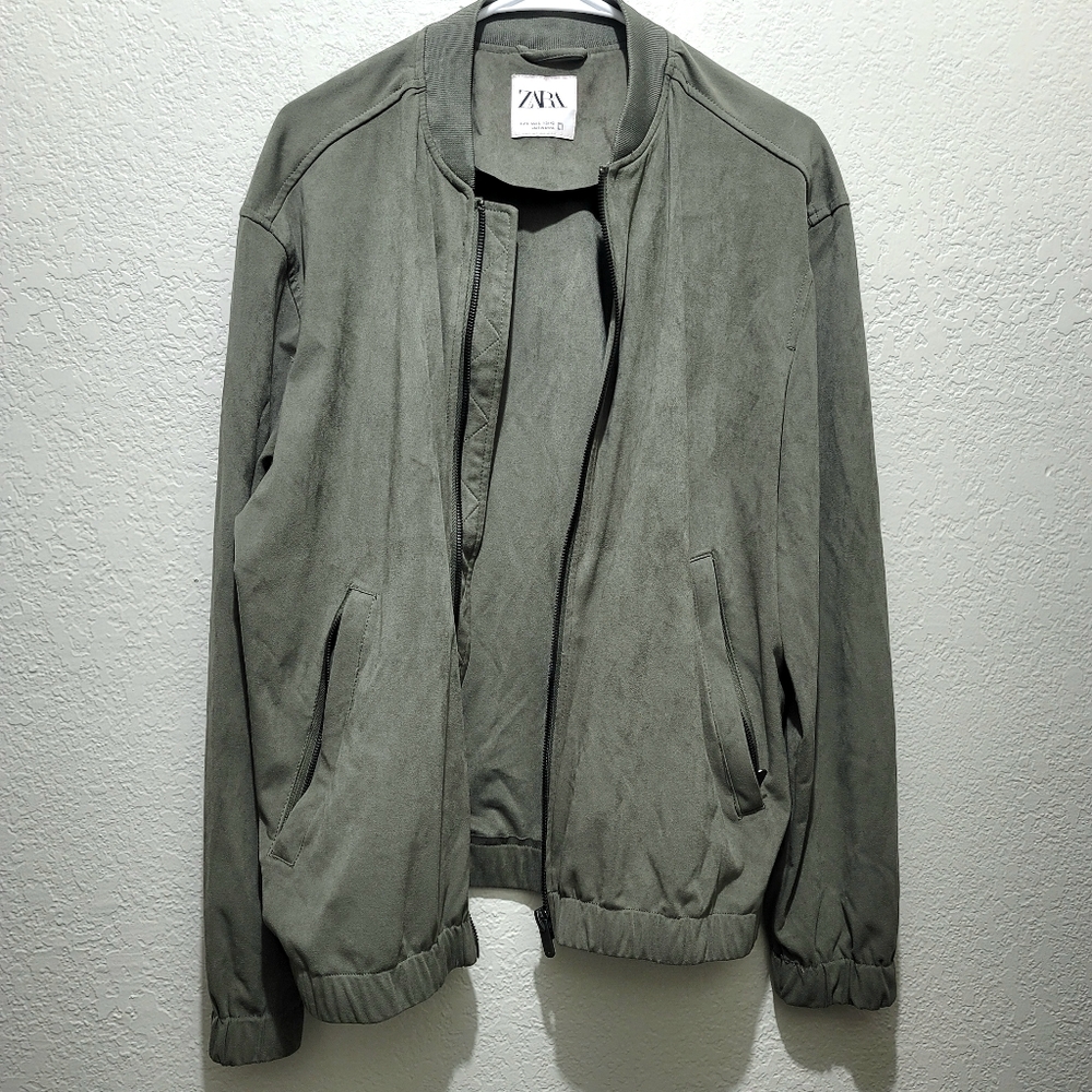 Zara Womens Large L Olive Army Green Zip Up Long Sleeve Bomber Jacket cover coat